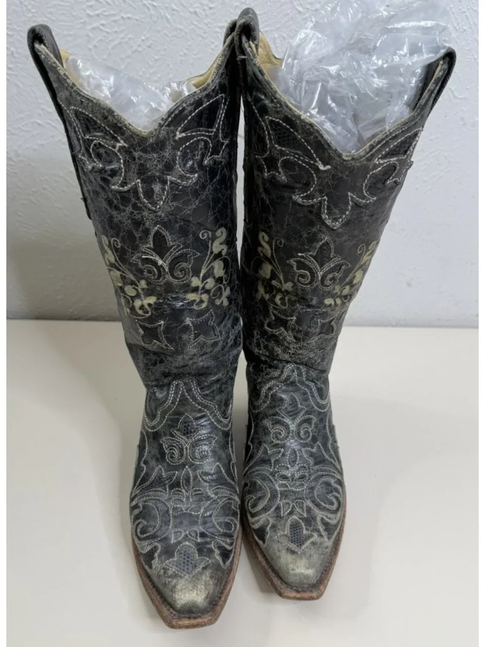 Corral 5.5 C1198 Black Lizard Inlay Cowgirl Western Boots Snip Toe Distress - Picture 3 of 13